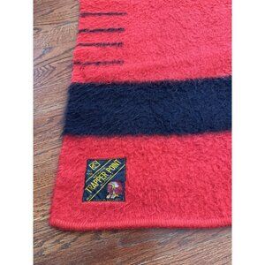 Vintage Trapper Point Wool 4 Point Red Blanket England 86” X 68” Black Stripe